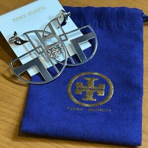 Tory Burch Chevron Hoop Earrings - Silver